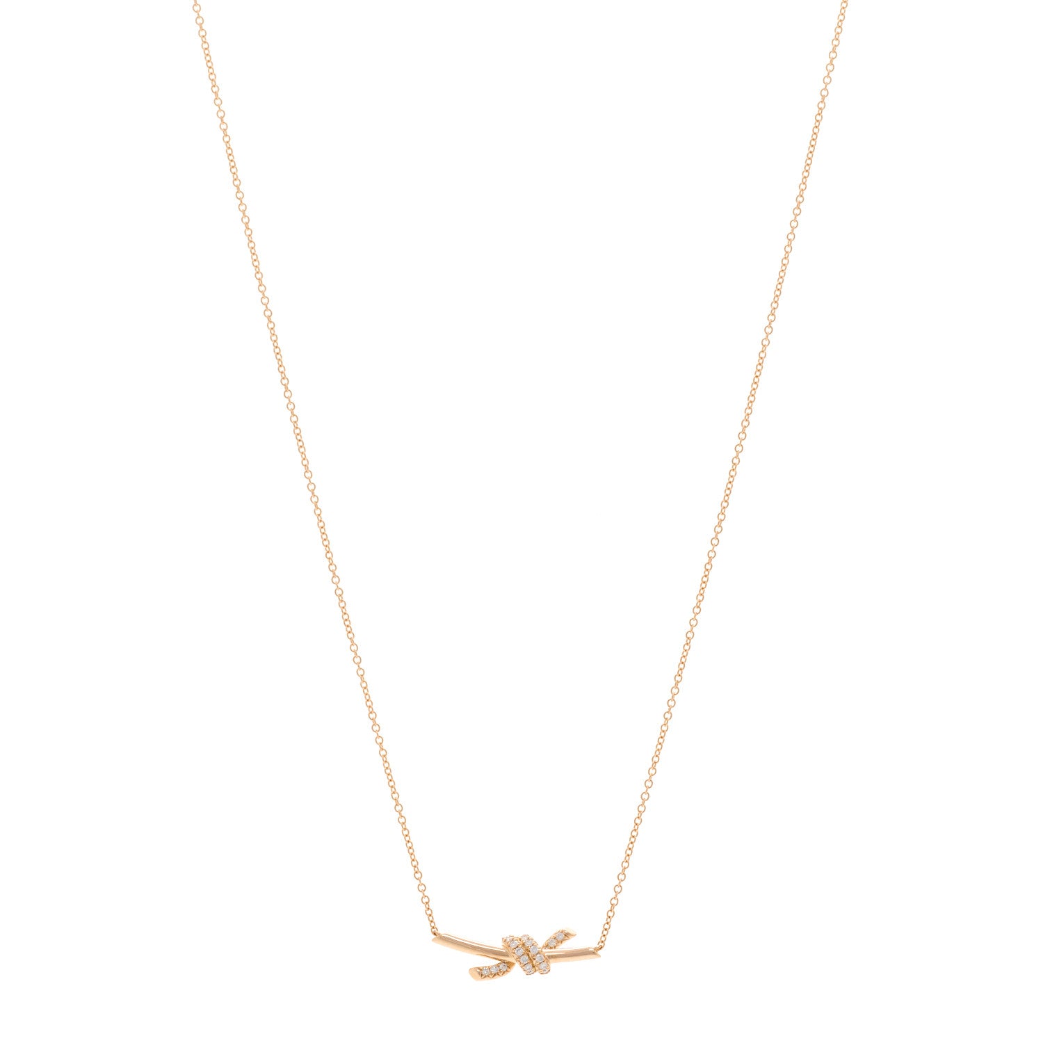 Tiffany 18K Rose Gold Diamond Small Knot Necklace 1 of 4