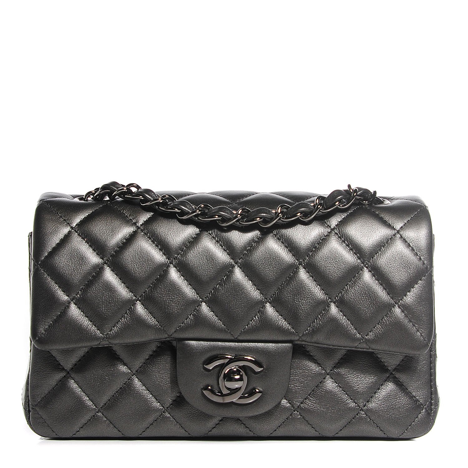 Chanel Metallic Lambskin Quilted Mini Rectangular Flap Dark Grey 1 of 8