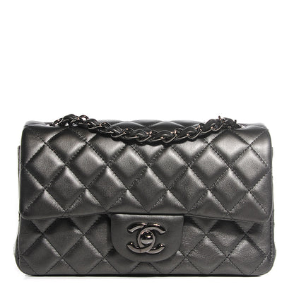 Chanel Metallic Lambskin Quilted Mini Rectangular Flap Dark Grey 1 of 8
