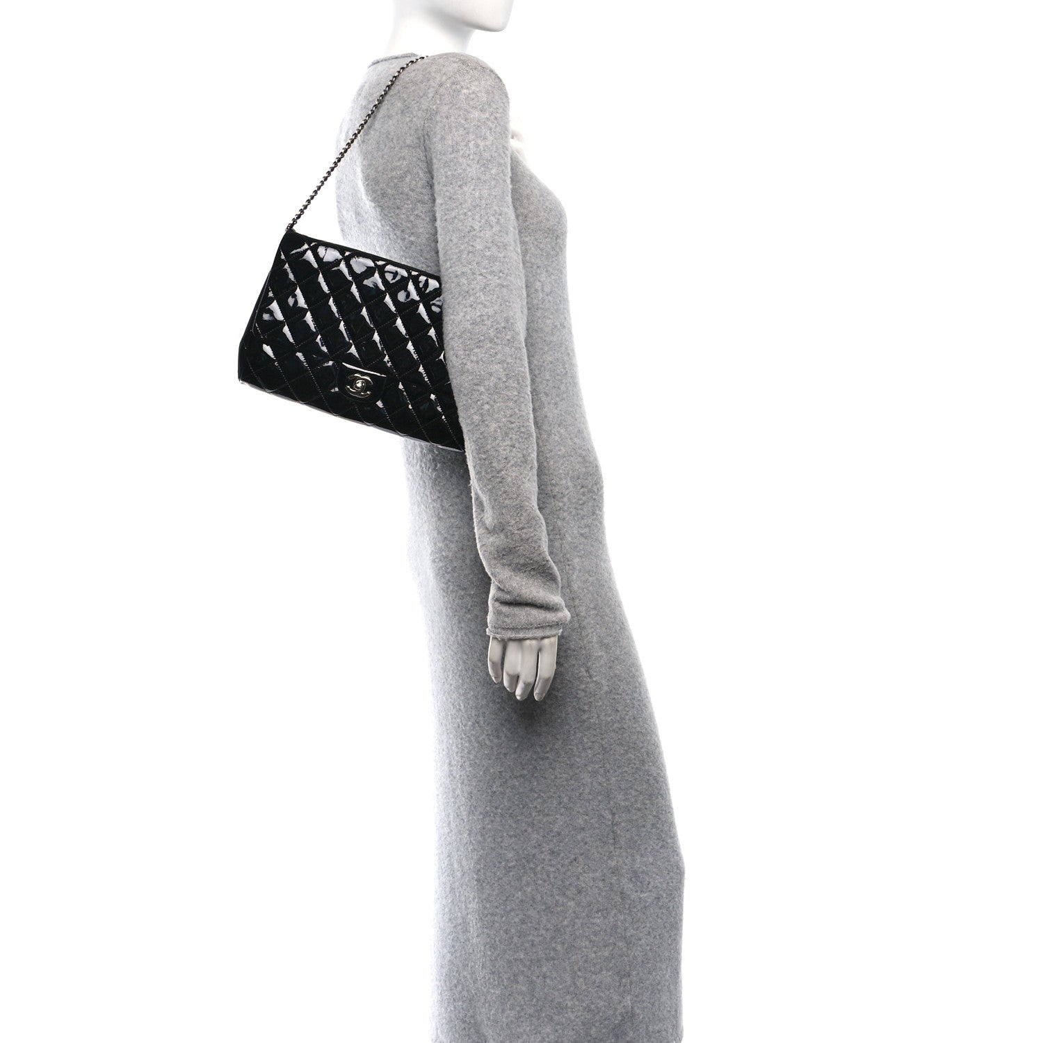 Chanel Patent Quilted Clutch with Chain Flap Black 2 of 10