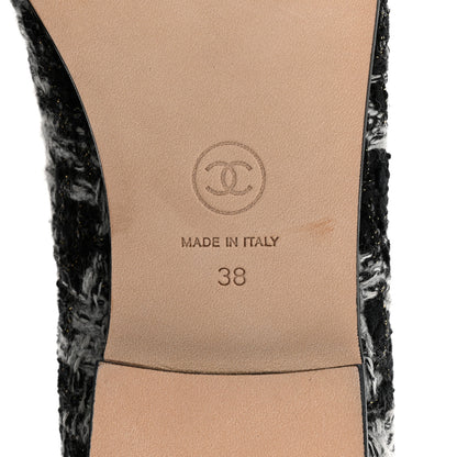 Chanel Wool Cotton Tweed Grosgrain Cap Toe Ballerina Flats 38 Black Gray 8 of 10