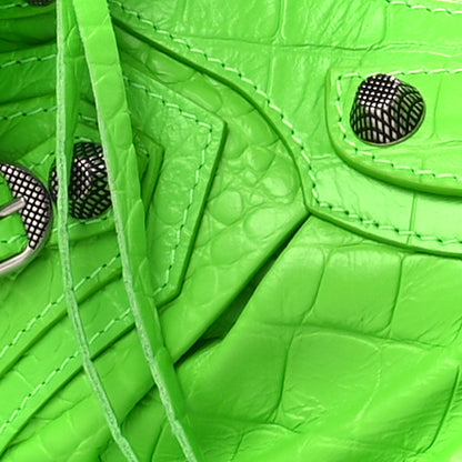 Balenciaga Extra Supple Calfskin Crocodile Embossed Le Cagole Shoulder Bag XS Acid Green 9 of 11