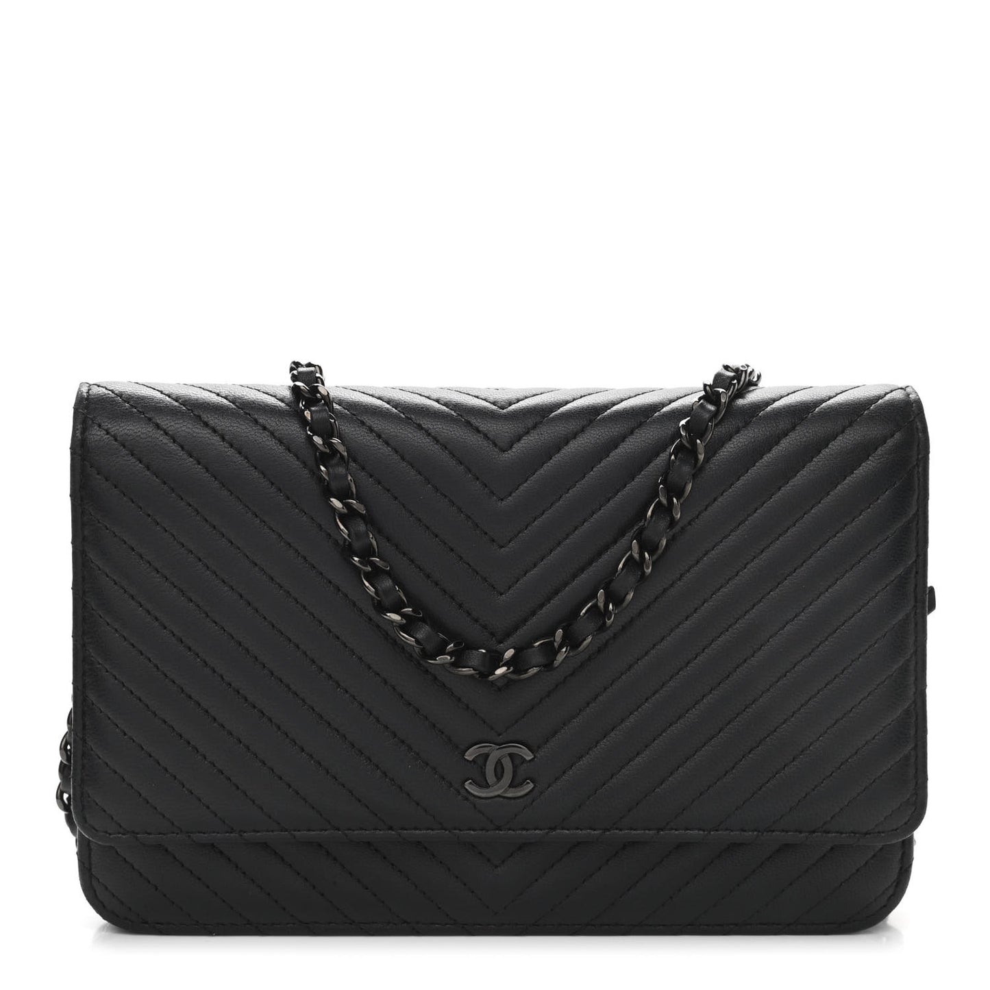 Lambskin Chevron Quilted Wallet On Chain WOC So Black