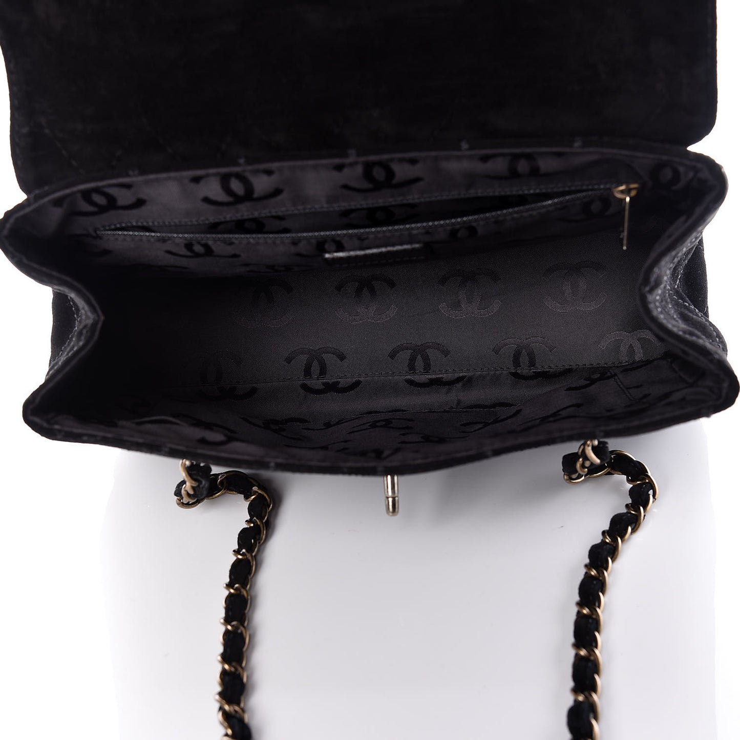 Suede Diamond Stitched Flap Bag Black