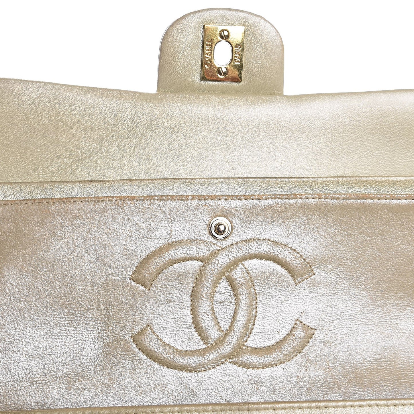 Lambskin Quilted Medium Double Flap Light Gold