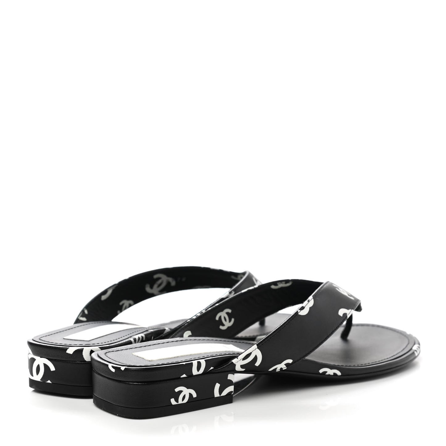Lambskin Printed CC Thong Sandals 39 Black White