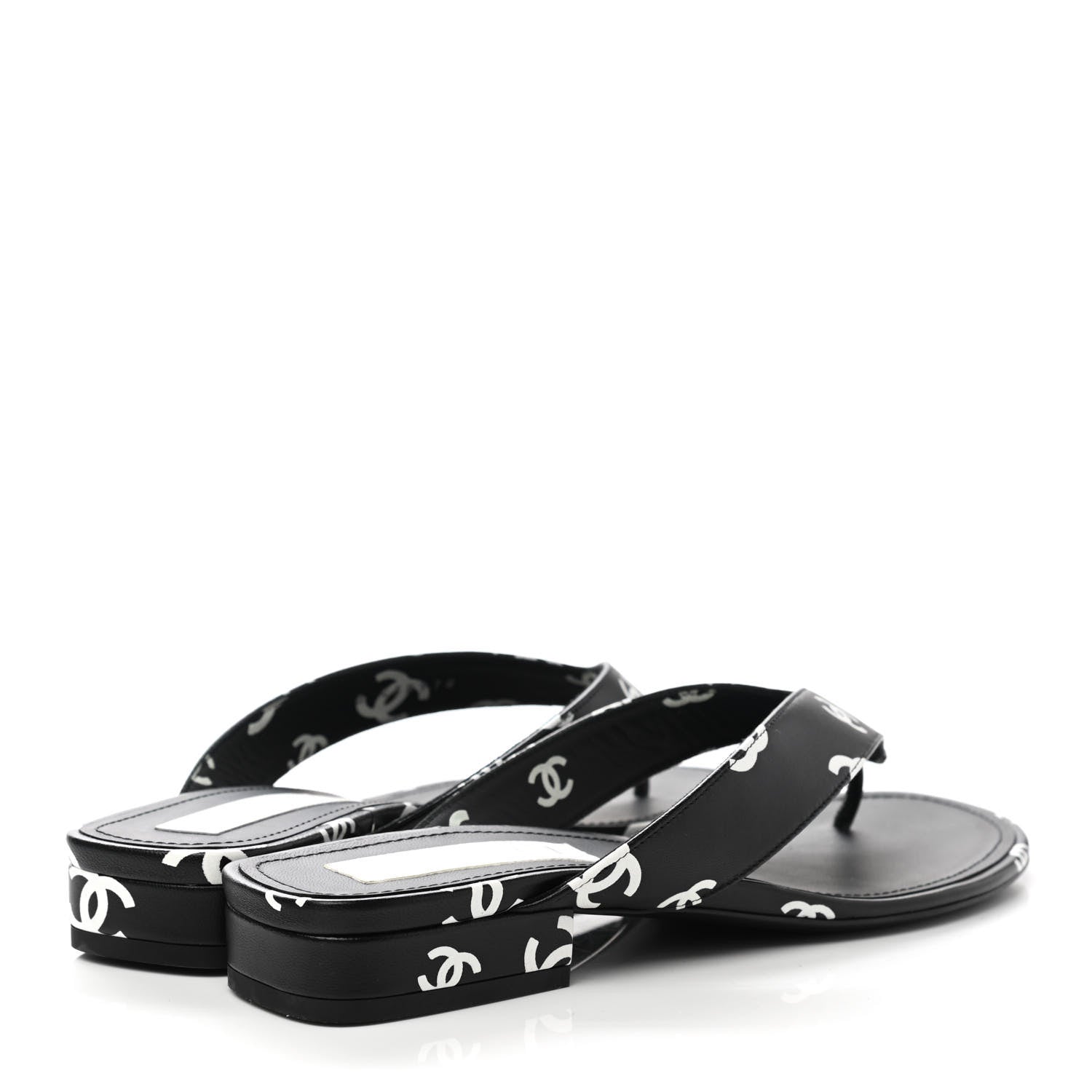 Chanel Lambskin Printed CC Thong Sandals 39 Black White 4 of 9