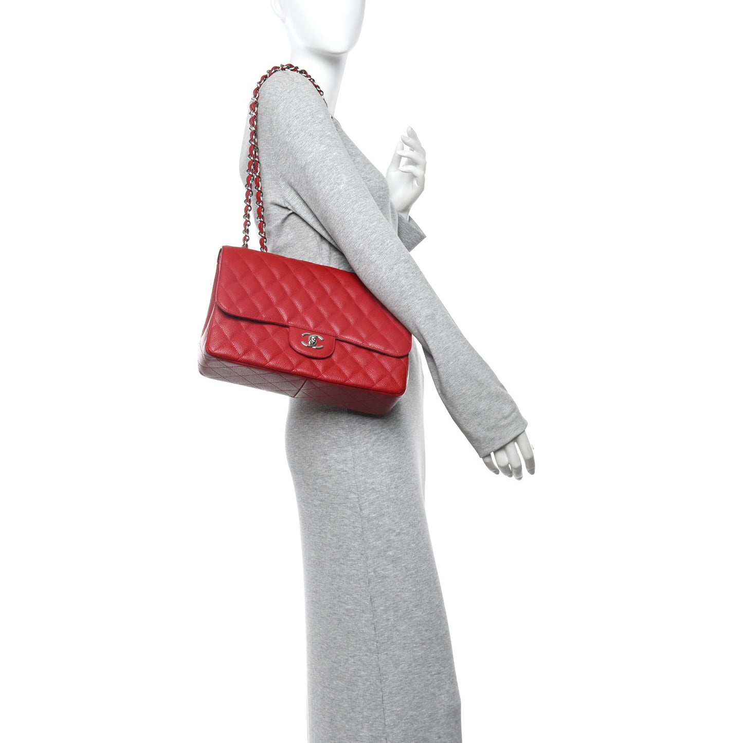 Caviar Quilted Jumbo Single Flap Red