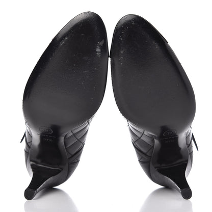 Chanel Grained Calfskin Patent Quilted CC Cap Toe Ankle Strap Pumps 37.5 Black 5 of 9