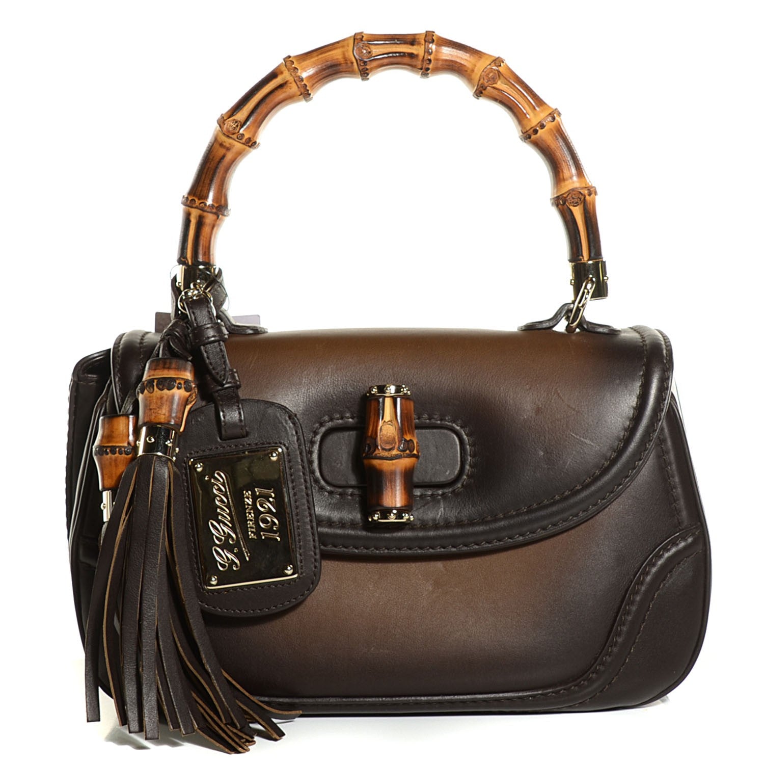 Gucci Saddle Soft Calfskin Sfumato Small New Bamboo Top Handle Bag Winter Leaf 1 of 29
