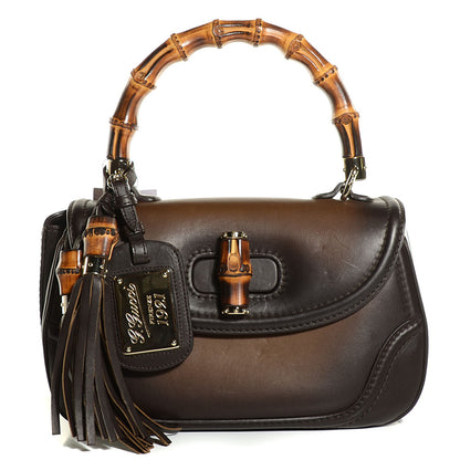 Gucci Saddle Soft Calfskin Sfumato Small New Bamboo Top Handle Bag Winter Leaf 1 of 29
