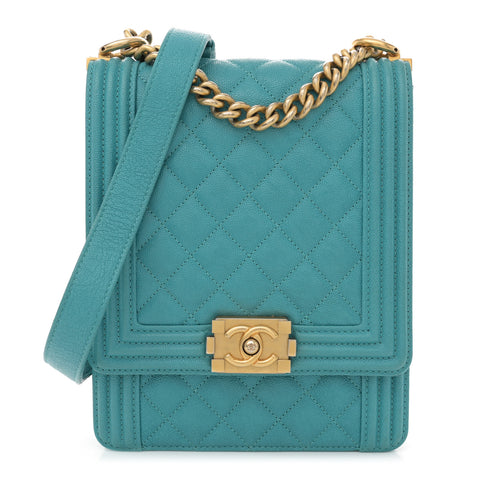 Caviar Quilted North South Boy Flap Turquoise