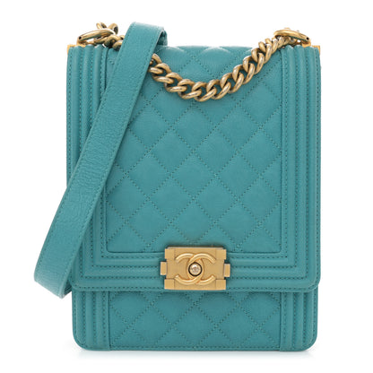 Chanel Caviar Quilted North South Boy Flap Turquoise 1 of 13