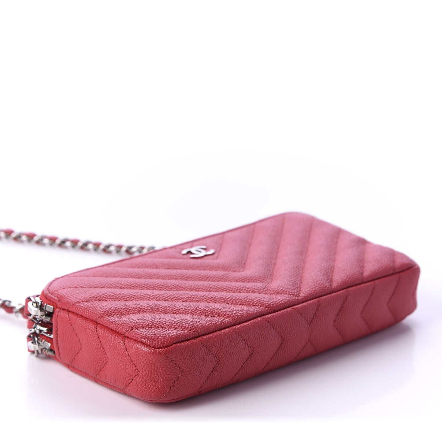 Caviar Chevron Quilted Small Clutch With Chain Light Red