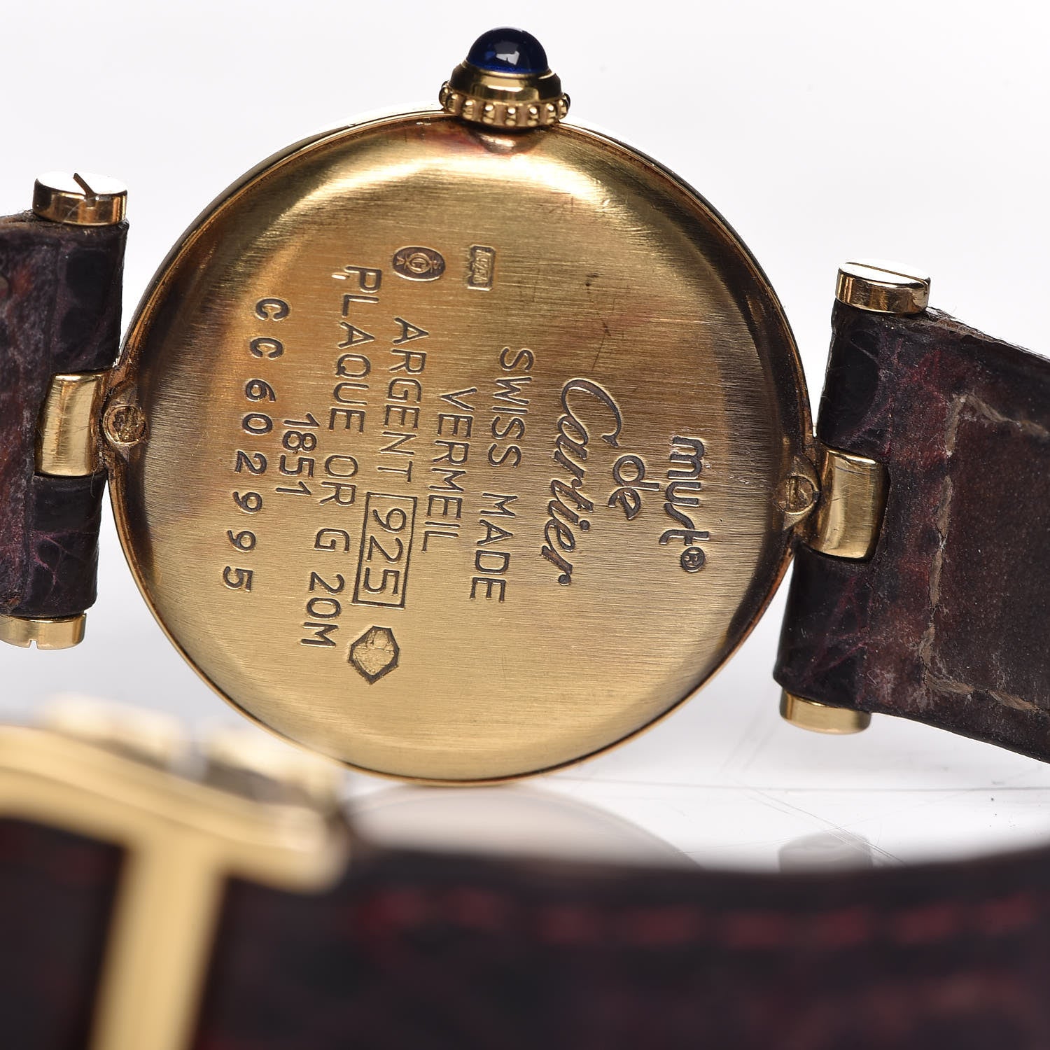 Cartier Sterling Silver Vermeil Calfskin 26mm Must De Cartier Quartz Watch Burgundy 5 of 7