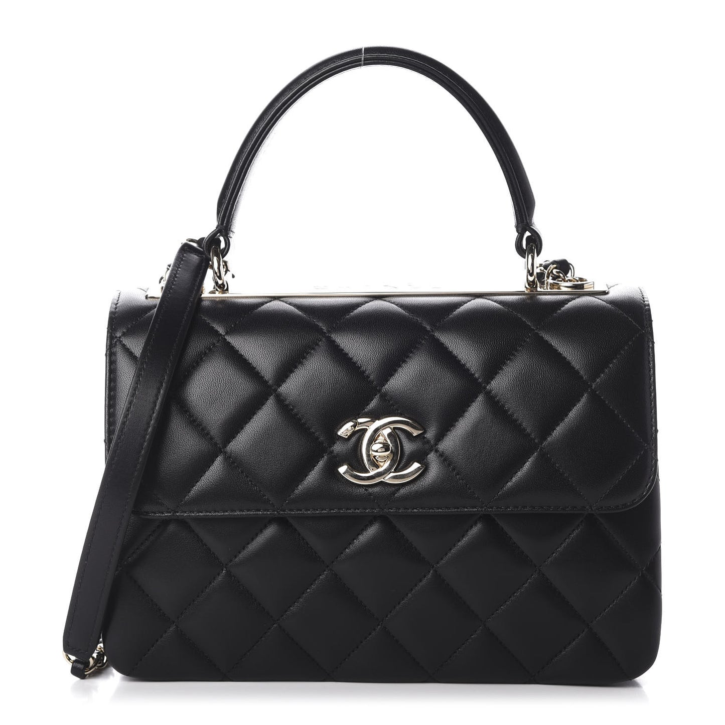 Lambskin Quilted Small Trendy CC Dual Handle Flap Bag Black