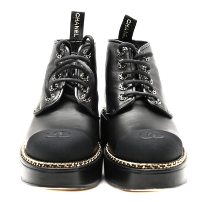 Chanel Calfskin Grosgrain Chain Lace Up CC Short Boots 40 Black 3 of 9
