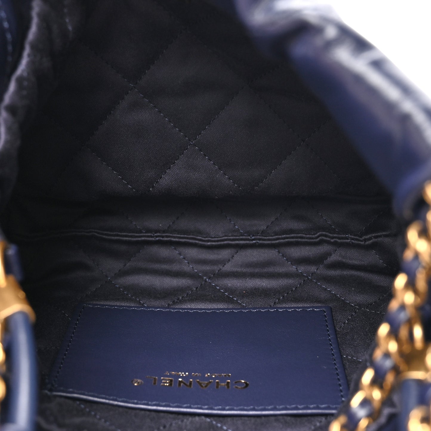 Shiny Calfskin Quilted Mini Chanel 22 Navy Blue