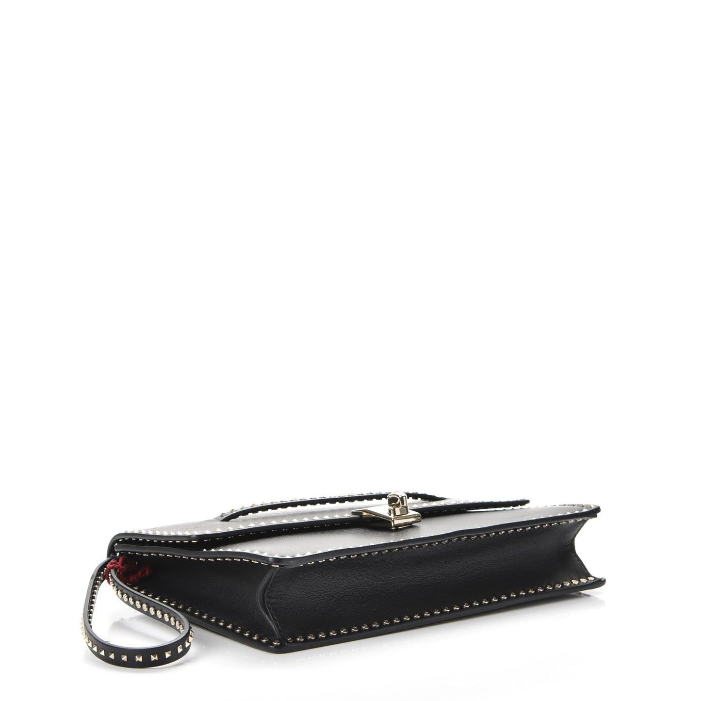 Calfskin Rockstud Turn Lock Flap Clutch Black