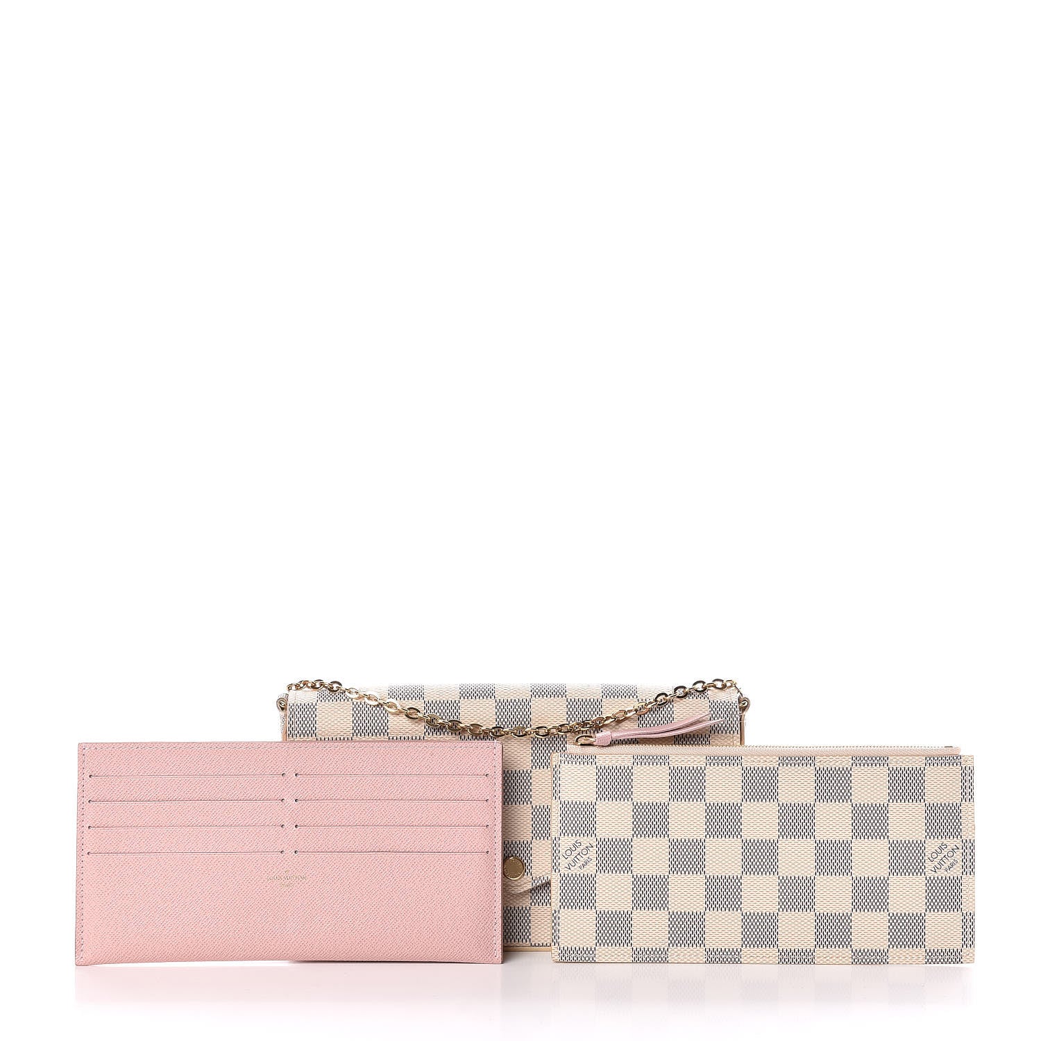 Louis Vuitton Damier Azur Pochette Felicie Chain Wallet Rose Ballerine 3 of 9