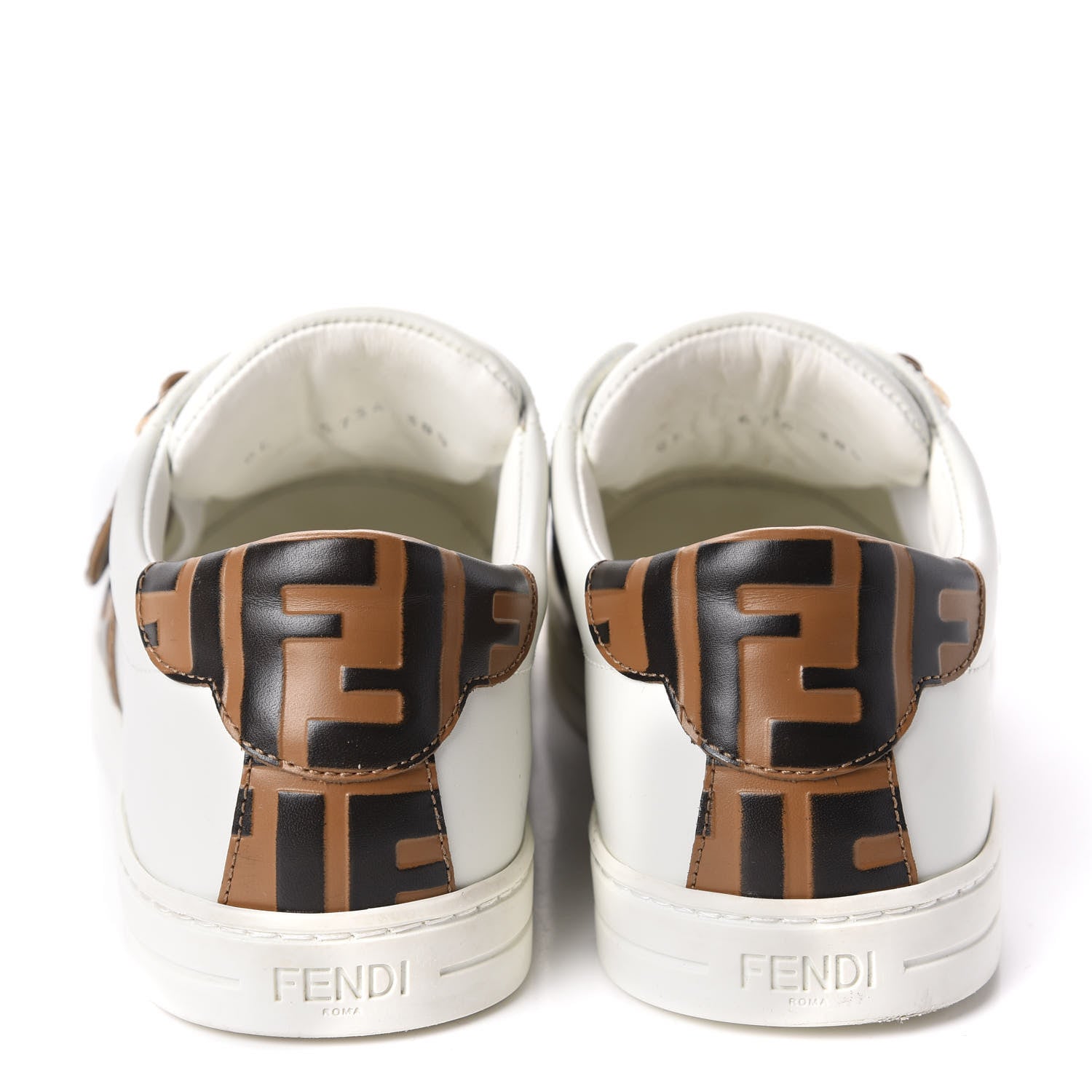 Fendi Vitello FF Embossed Womens Slip On Sneakers 38.5 White Tobacco Moro 6 of 15