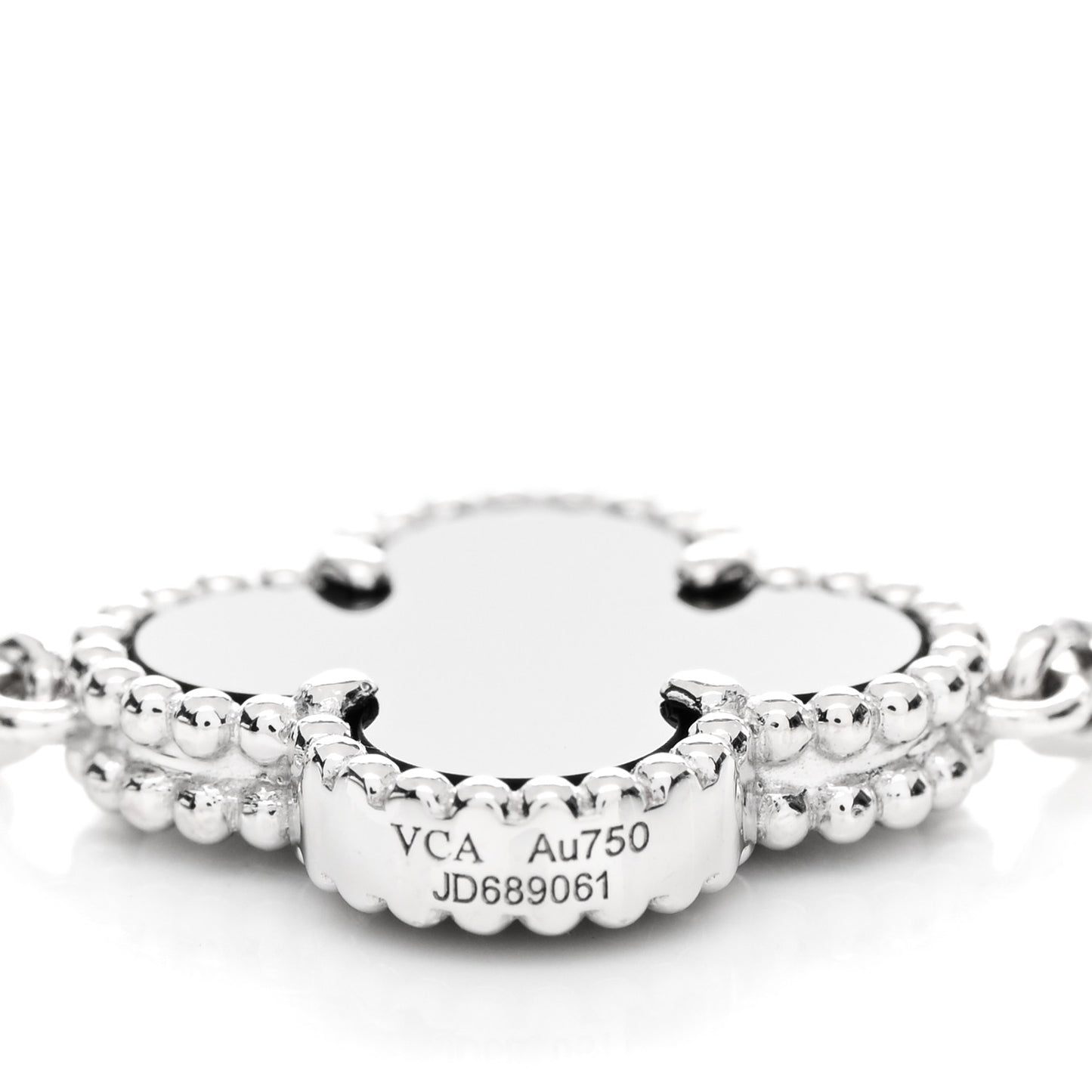 18K White Gold Diamond Black Onyx 5 Motifs Vintage Alhambra Bracelet