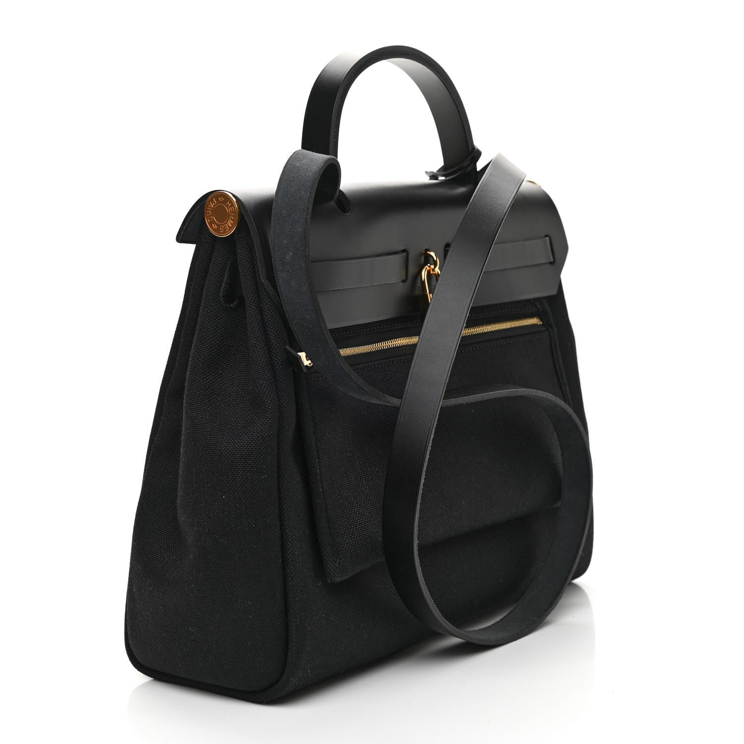 Hermes Military Toile Vache Hunter Herbag Zip Retourne 31 PM Black 4 of 10