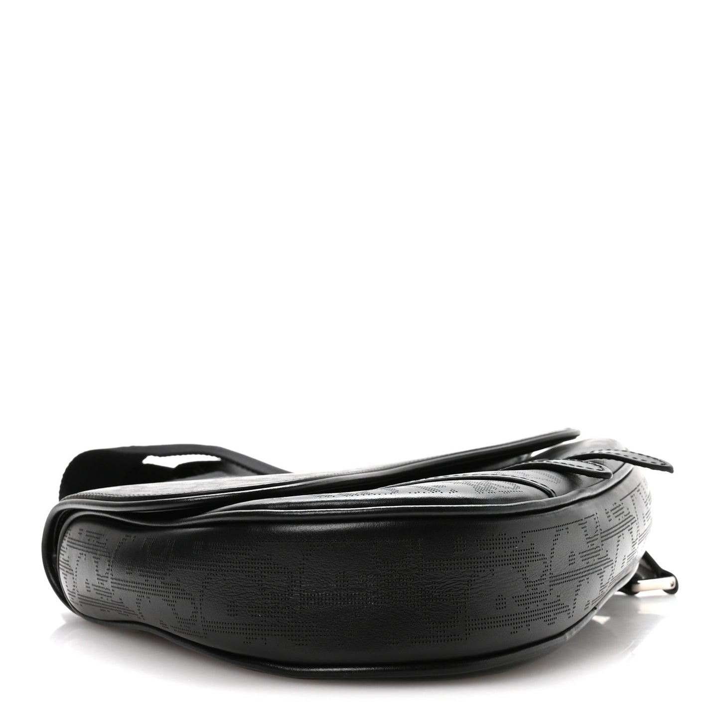 Calfskin Perforated Oblique Galaxy Mens Saddle Bag Black