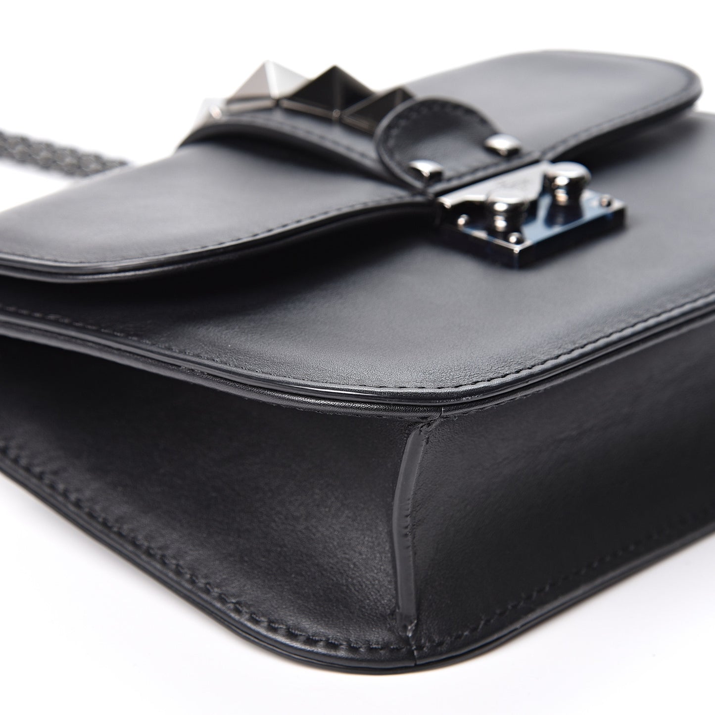 Vitello Small Glam Lock Rockstud Flap Black