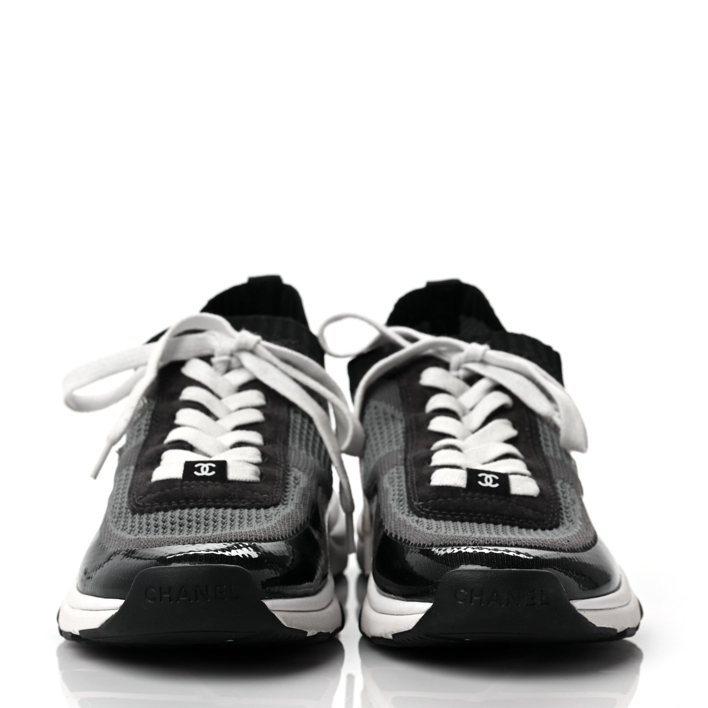 Fabric Calfskin Suede CC Womens Sneakers 39.5 Black Grey