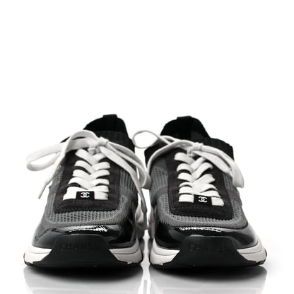 Chanel Fabric Calfskin Suede CC Womens Sneakers 39.5 Black Grey 2 of 5