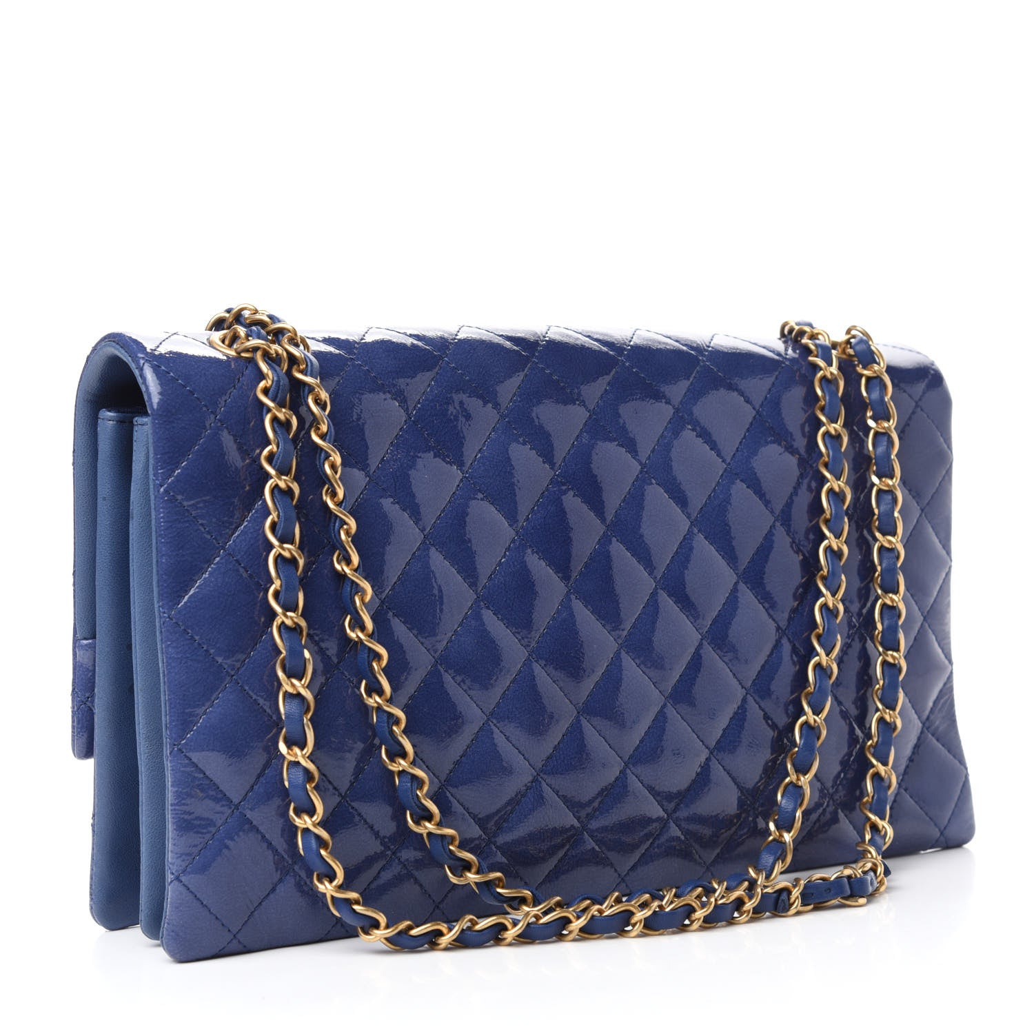 Chanel Patent Quilted 3 Pocket Accordion Flap Blue 3 of 10
