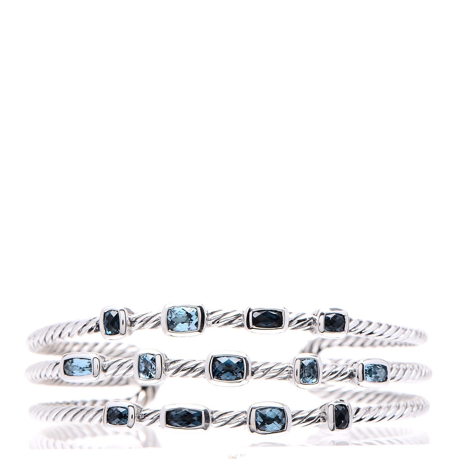 David Yurman Sterling Silver Blue Topaz Hampton Blue Topaz Three Row Confetti Cuff Bracelet 1 of 5