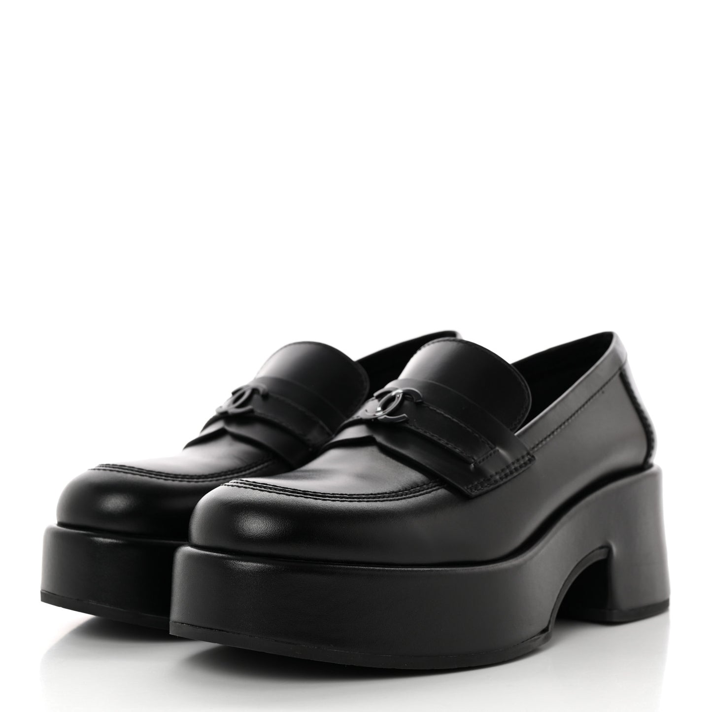 Calfskin CC Platform Loafers 37 Black