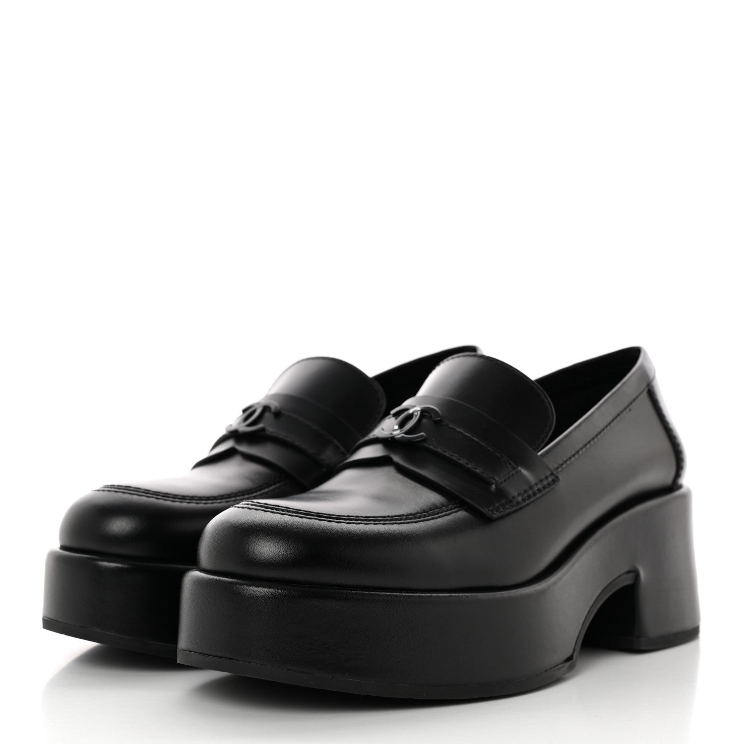 Chanel Calfskin CC Platform Loafers 37 Black 3 of 12