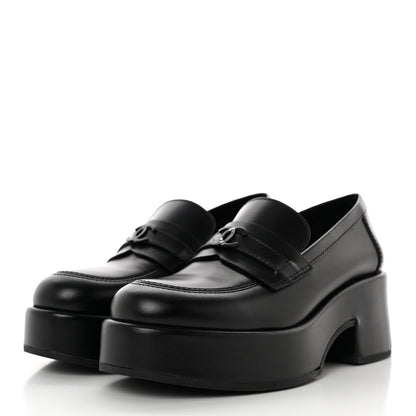 Chanel Calfskin CC Platform Loafers 37 Black 3 of 12