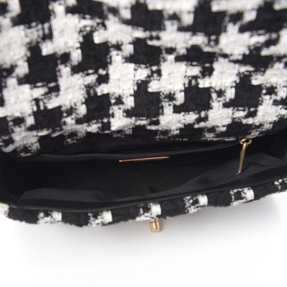 Chanel Tweed Quilted Medium 19 Flap Black Ecru White 6 of 10