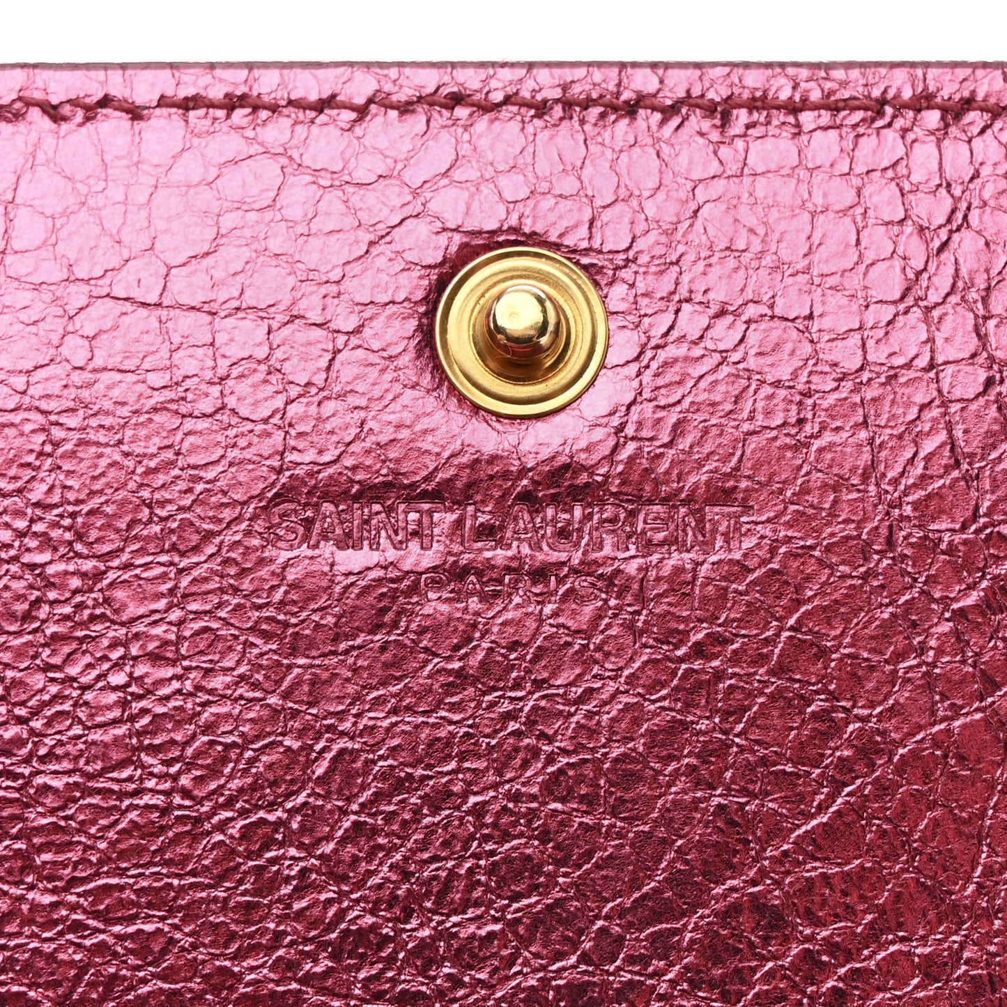 Metallic Grained Calfskin Classic Letters Chain Wallet New Pink