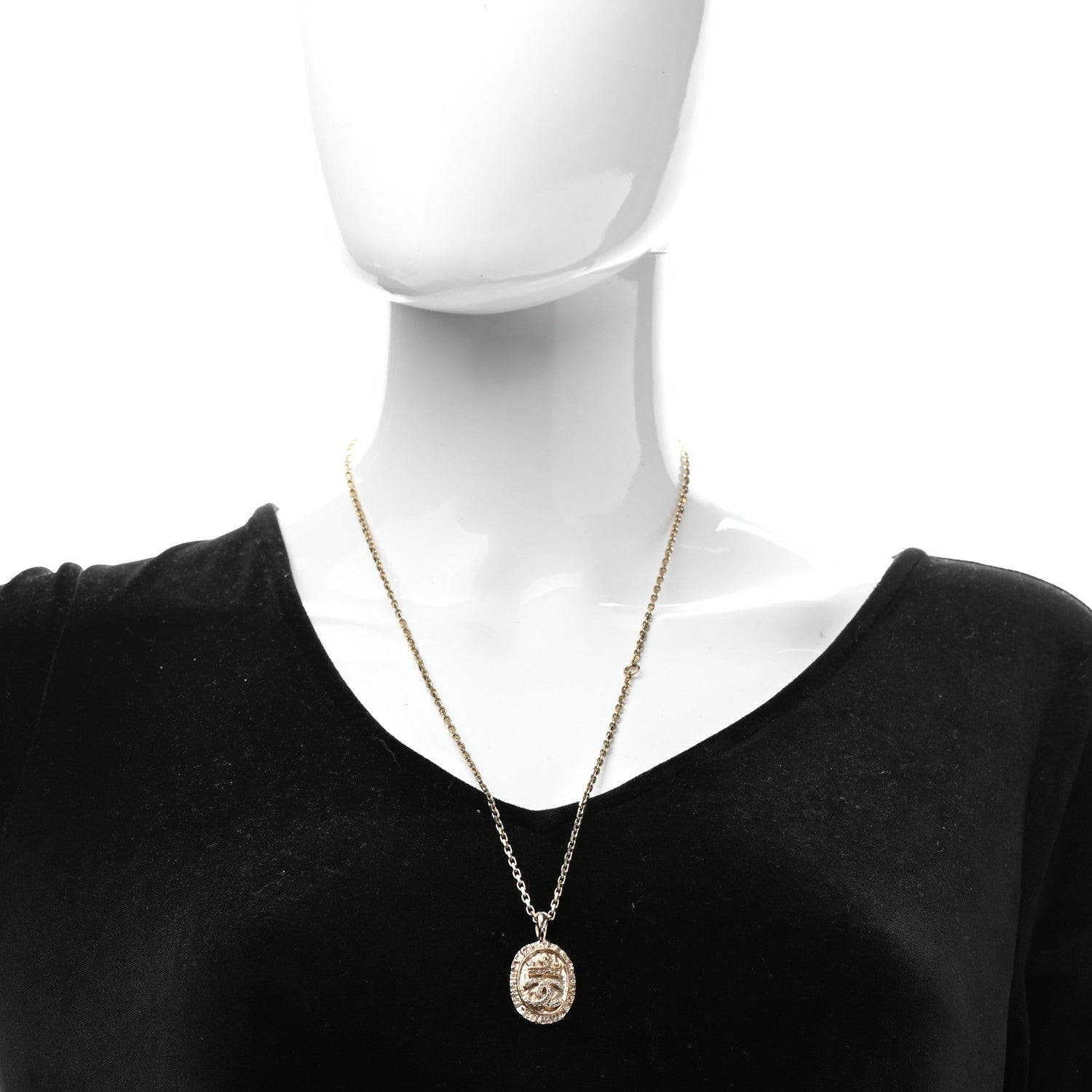 Chanel Crystal CC Medallion Necklace Gold 2 of 7