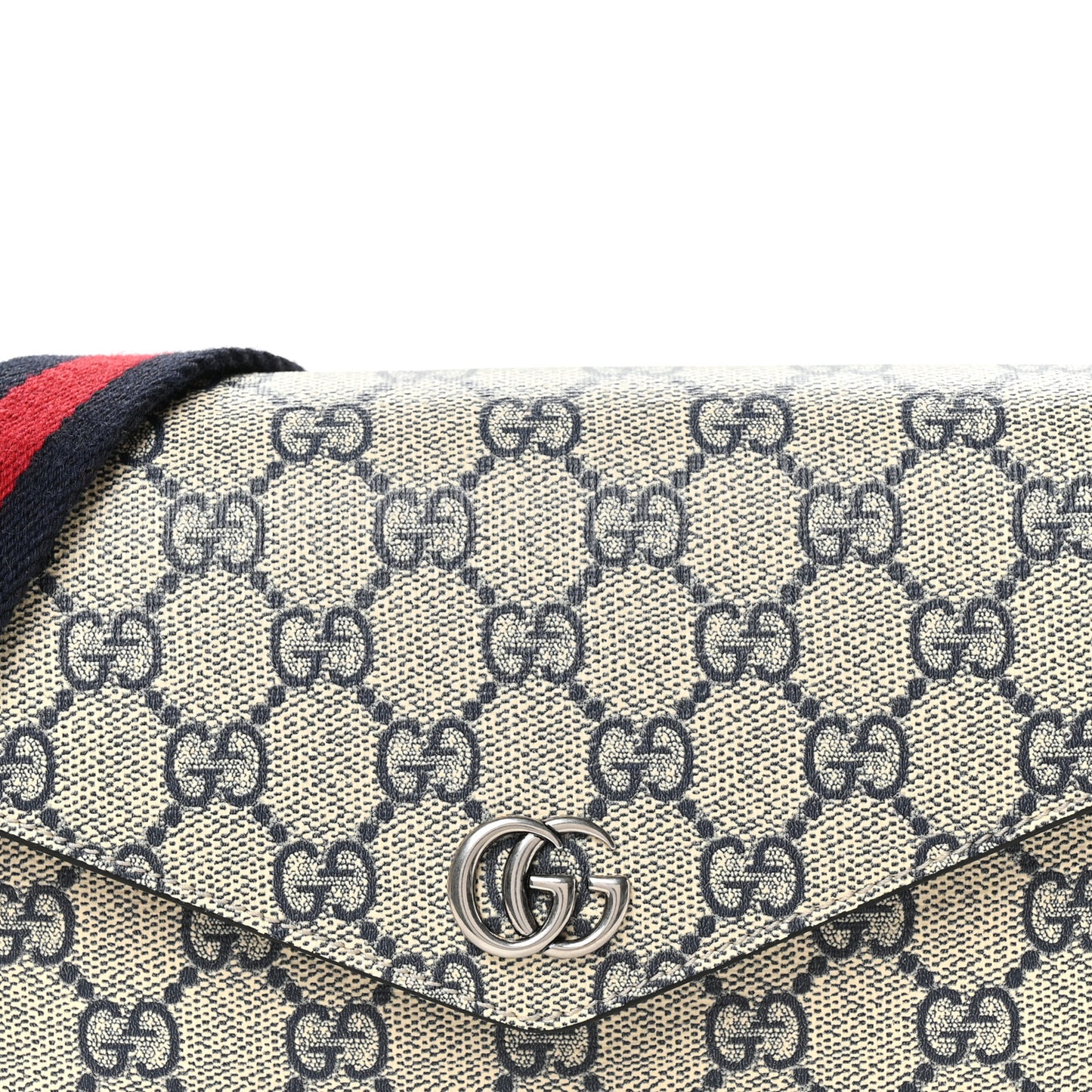 GG Supreme Monogram Textured Dollar Calfskin Web Mini Ophidia Envelope Shoulder Bag Beige Blue