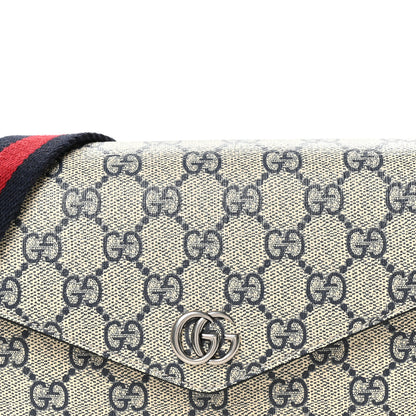 Gucci GG Supreme Monogram Textured Dollar Calfskin Web Mini Ophidia Envelope Shoulder Bag Beige Blue 8 of 11