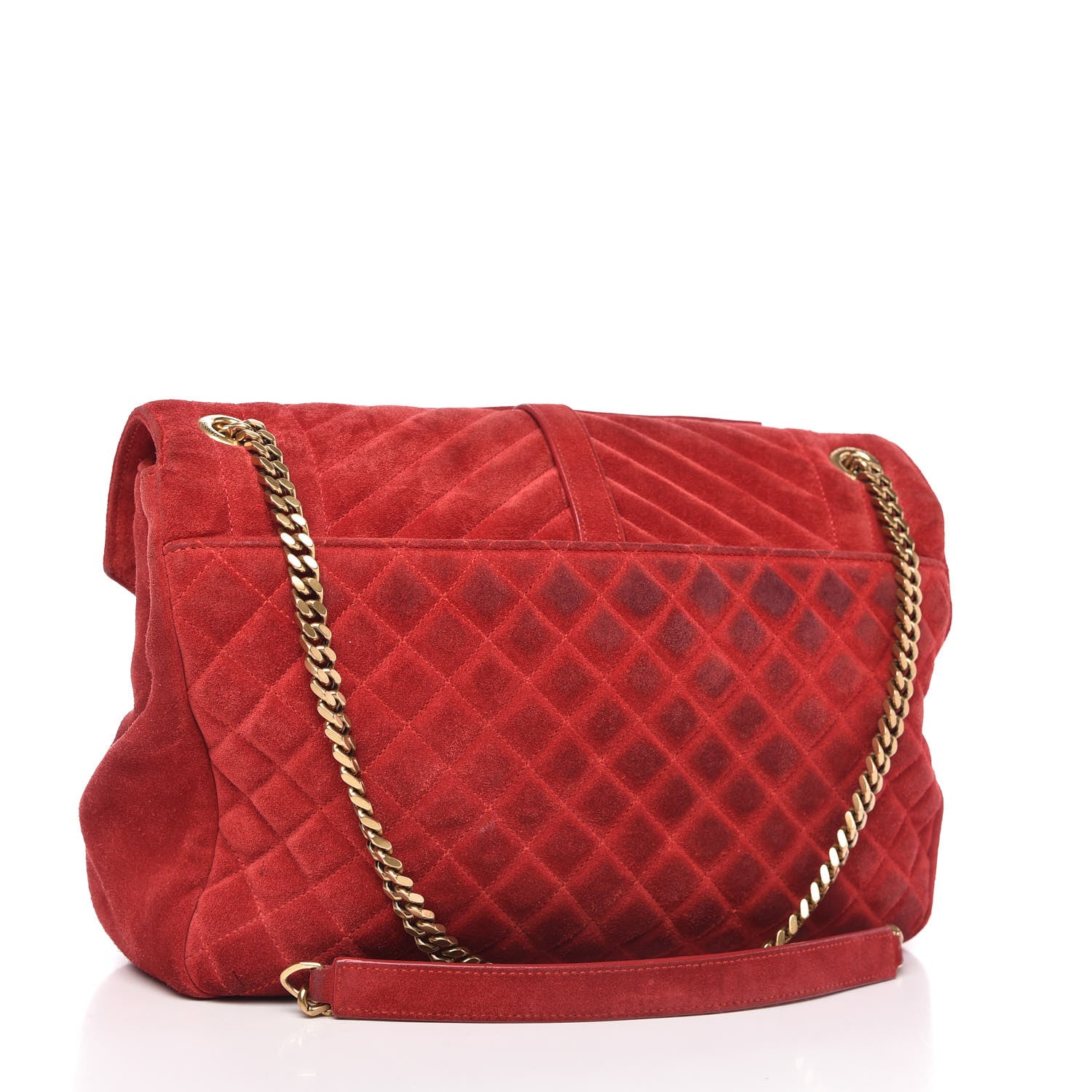 Saint Laurent Suede Mixed Matelasse Triquilt Large Monogram Envelope Satchel Red 3 of 10
