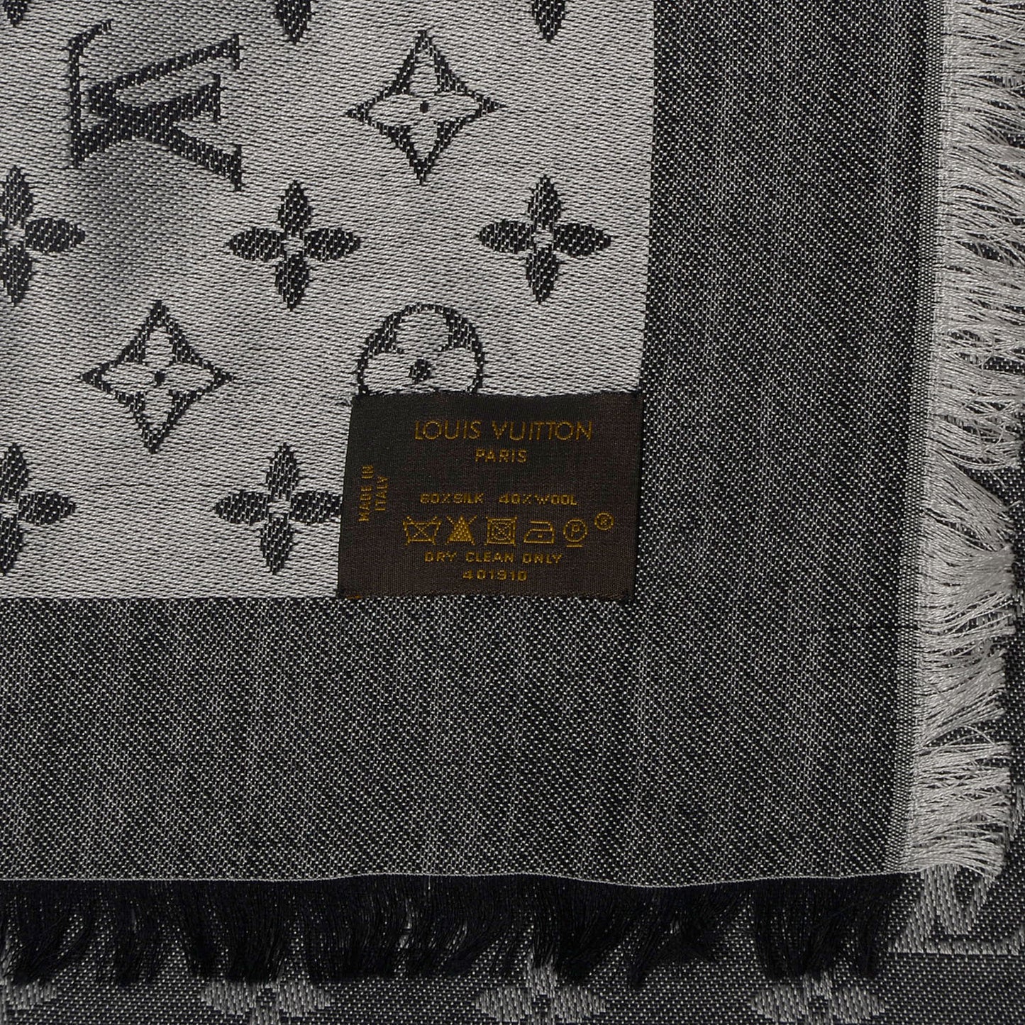Silk Wool Monogram Denim Shawl Black