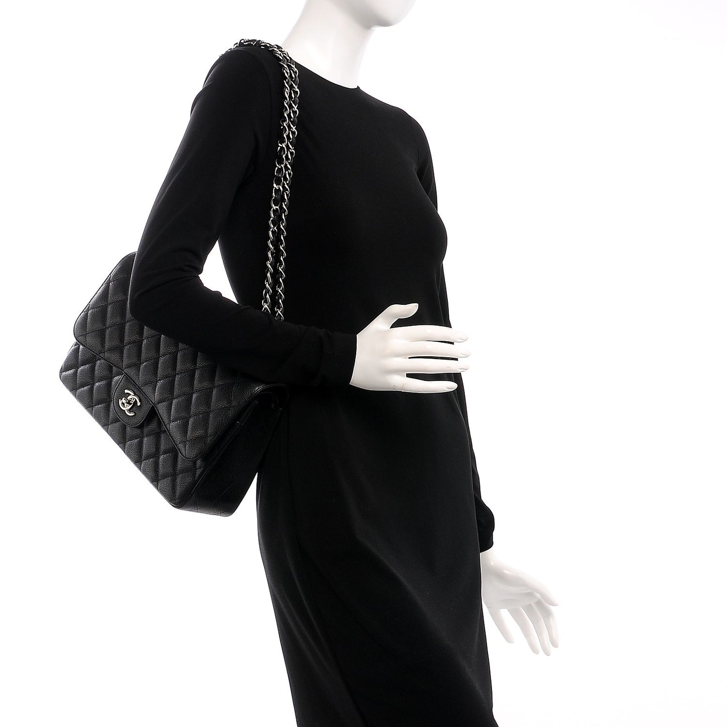 Caviar Quilted Jumbo Double Flap Black