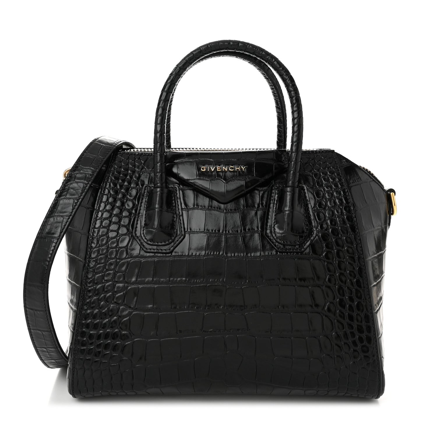 Calfskin Crocodile Embossed Small Antigona Black