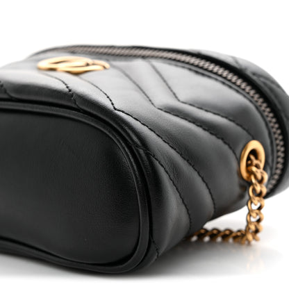 Gucci Calfskin Matelasse Chevron Mini GG Marmont Top Handle Bag Black 10 of 10