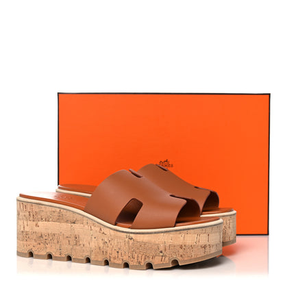 Hermes Calfskin Cork Eze 30 Sandals 39 Marron Glaise 9 of 9