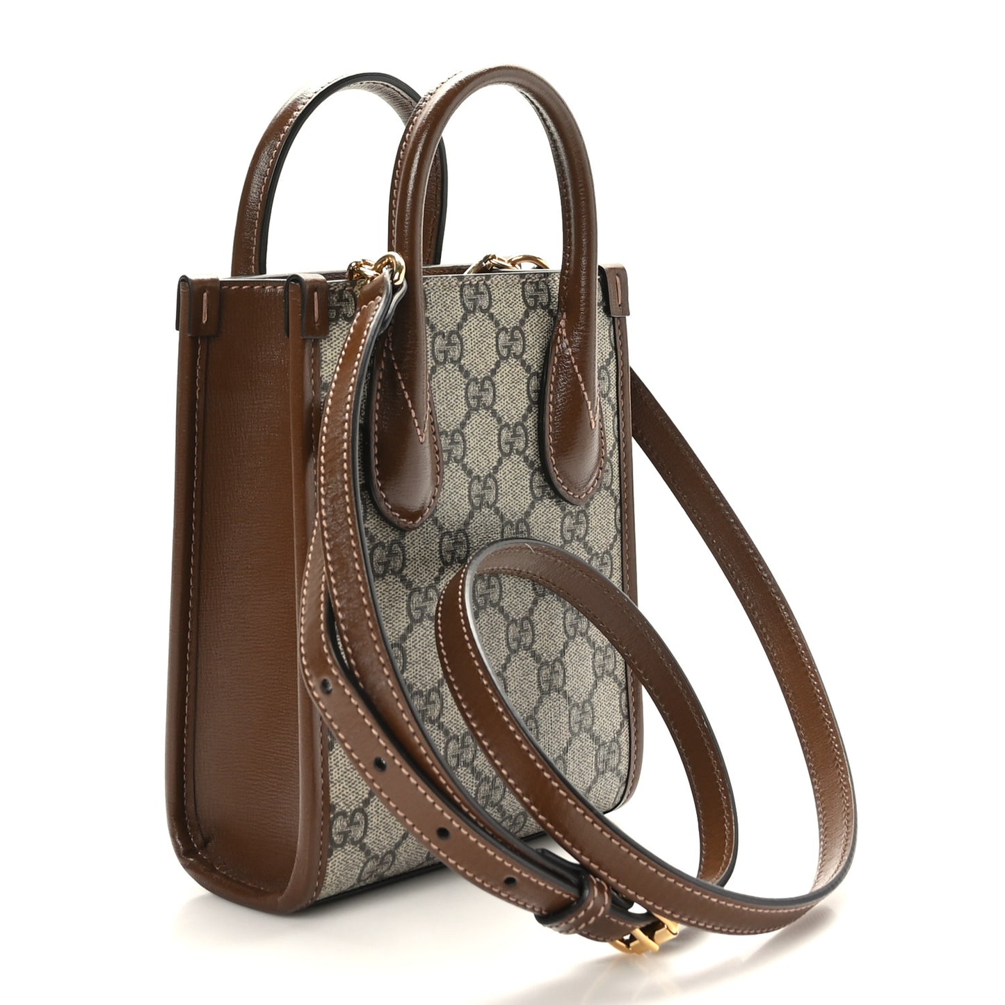 GG Supreme Monogram Azalea Calfskin Mini Retro Interlocking G Tote Bag Beige Ebony Brown Sugar