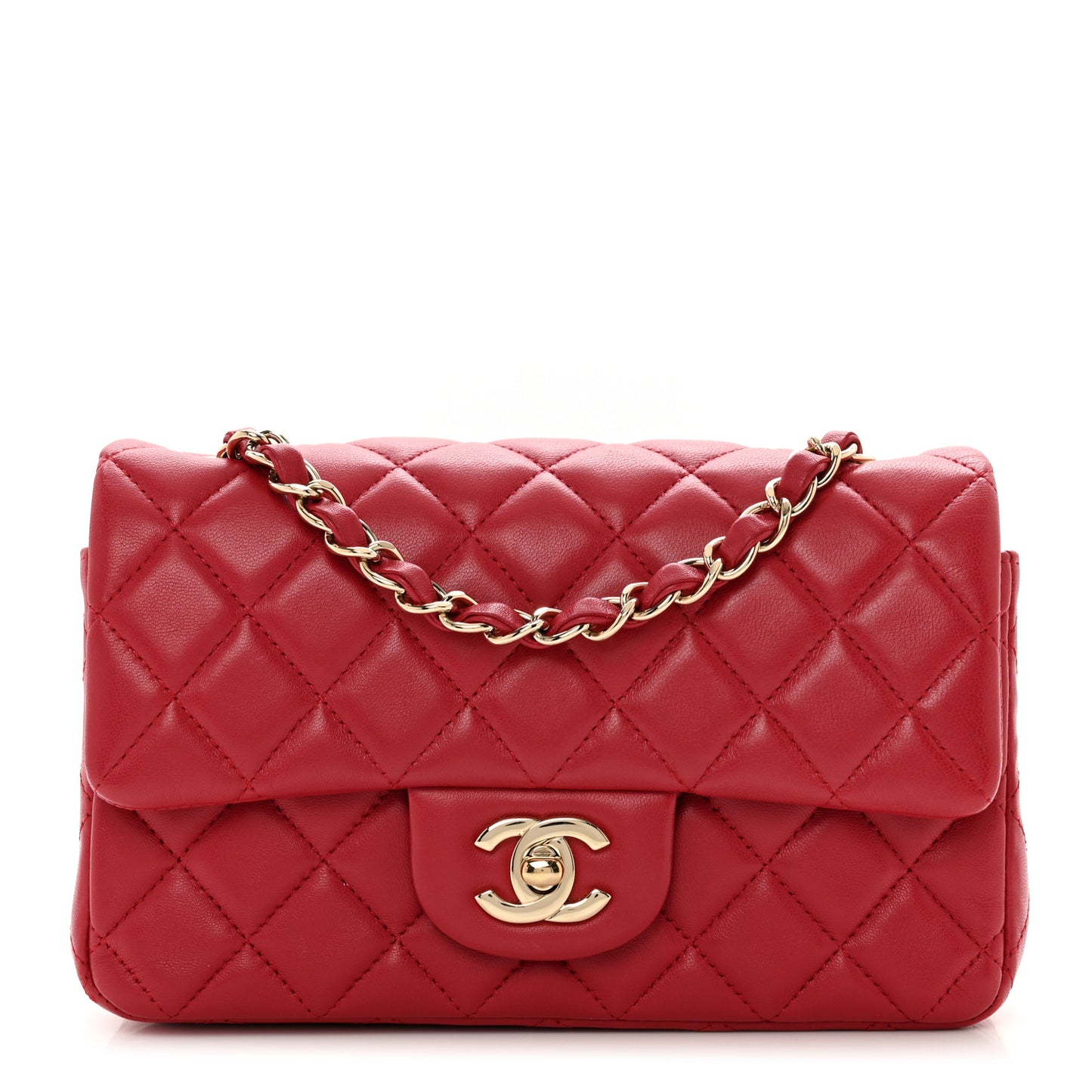 Lambskin Quilted Mini Rectangular Flap Red