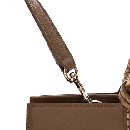 Saint Laurent Grained Calfskin Snakeskin Small Cabas Rive Gauche Taupe 17 of 19